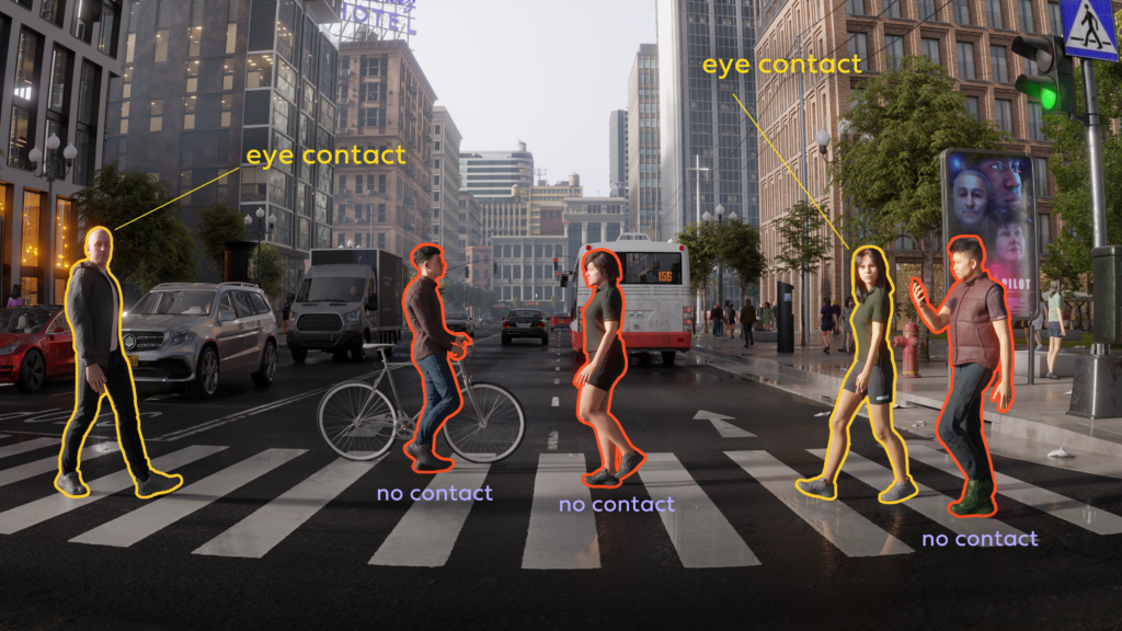 Pedestrians interacting with a driver in a vehicle